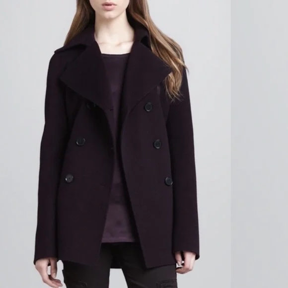 Vince Double Breasted Wool Blend Pea Coat Mulberry - Picture 2 of 6